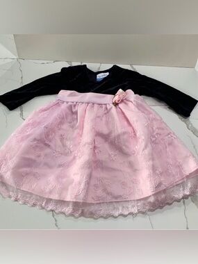 Brooke Lindsay Formal Infant Baby Girls Black Pink Embroidered Dress 12 Months